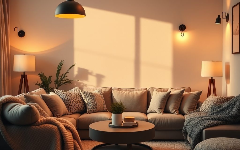 Oświetlenie nastrojowe w salonie: jak stworzyć przytulną atmosferę dzięki warstwom światła i regulacji barwy